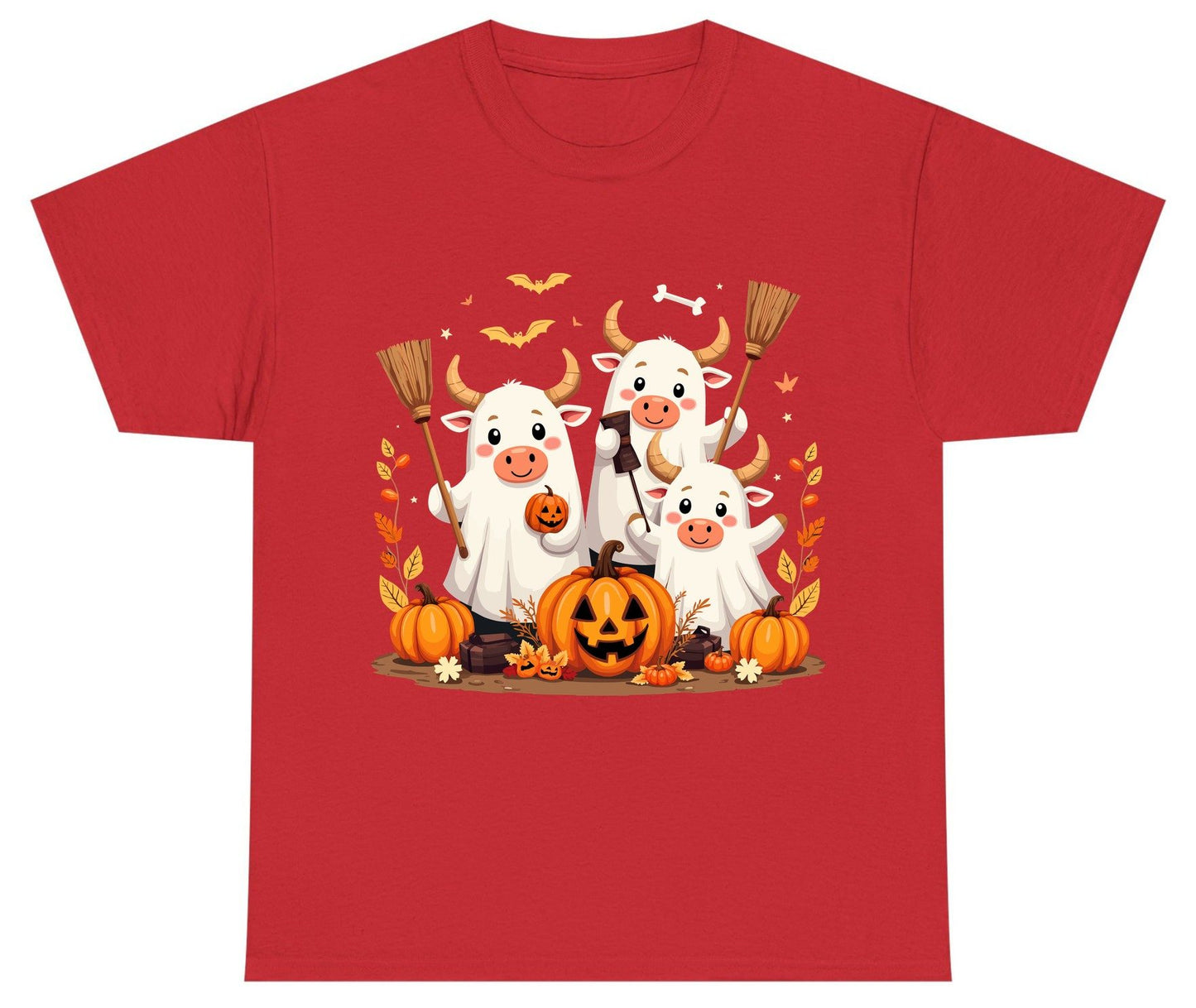 Cute Ghost Cows Halloween cows Youth T-Shirt Red product mockup
