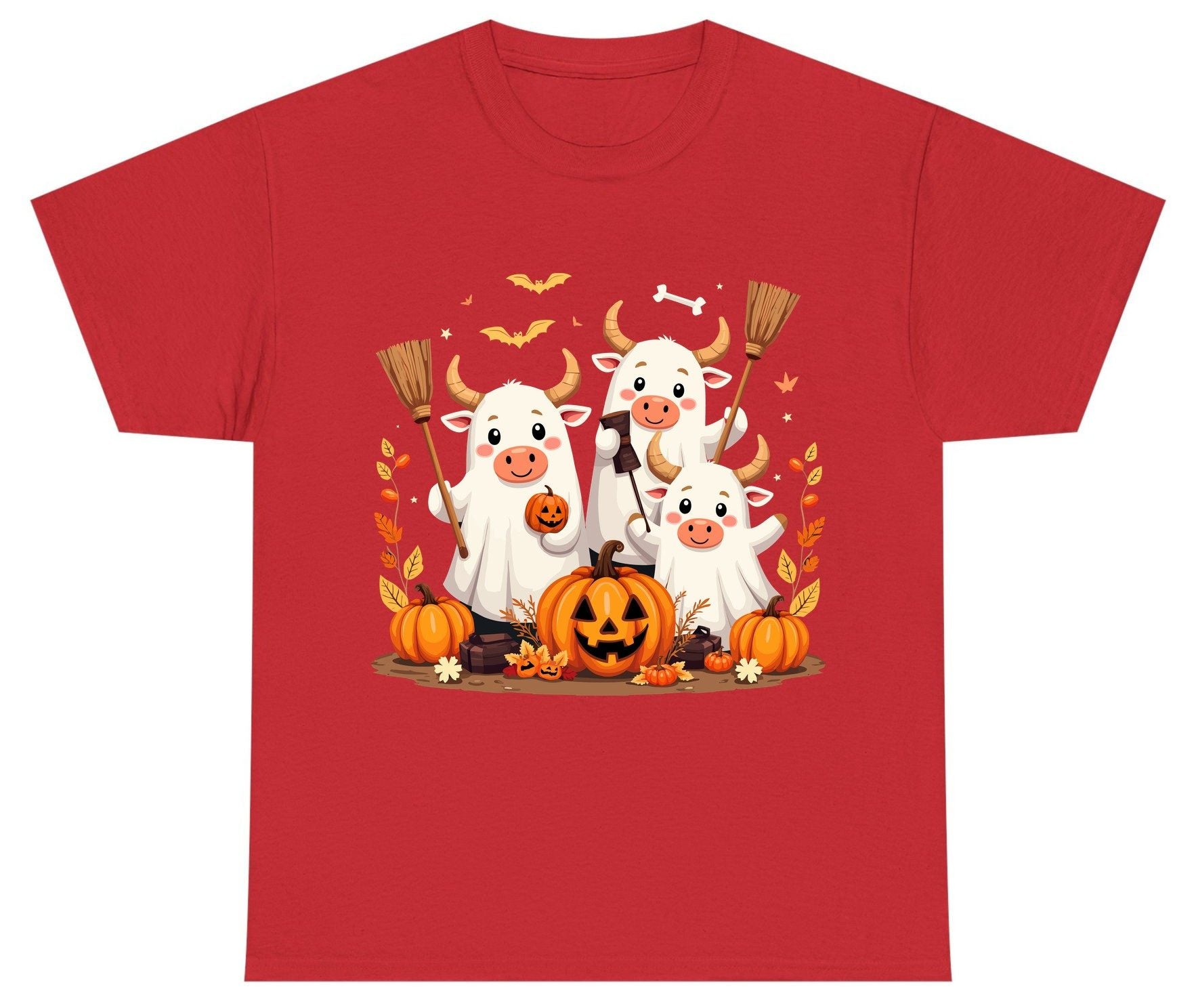 Cute Ghost Cows Halloween cows Youth T-Shirt Red product mockup