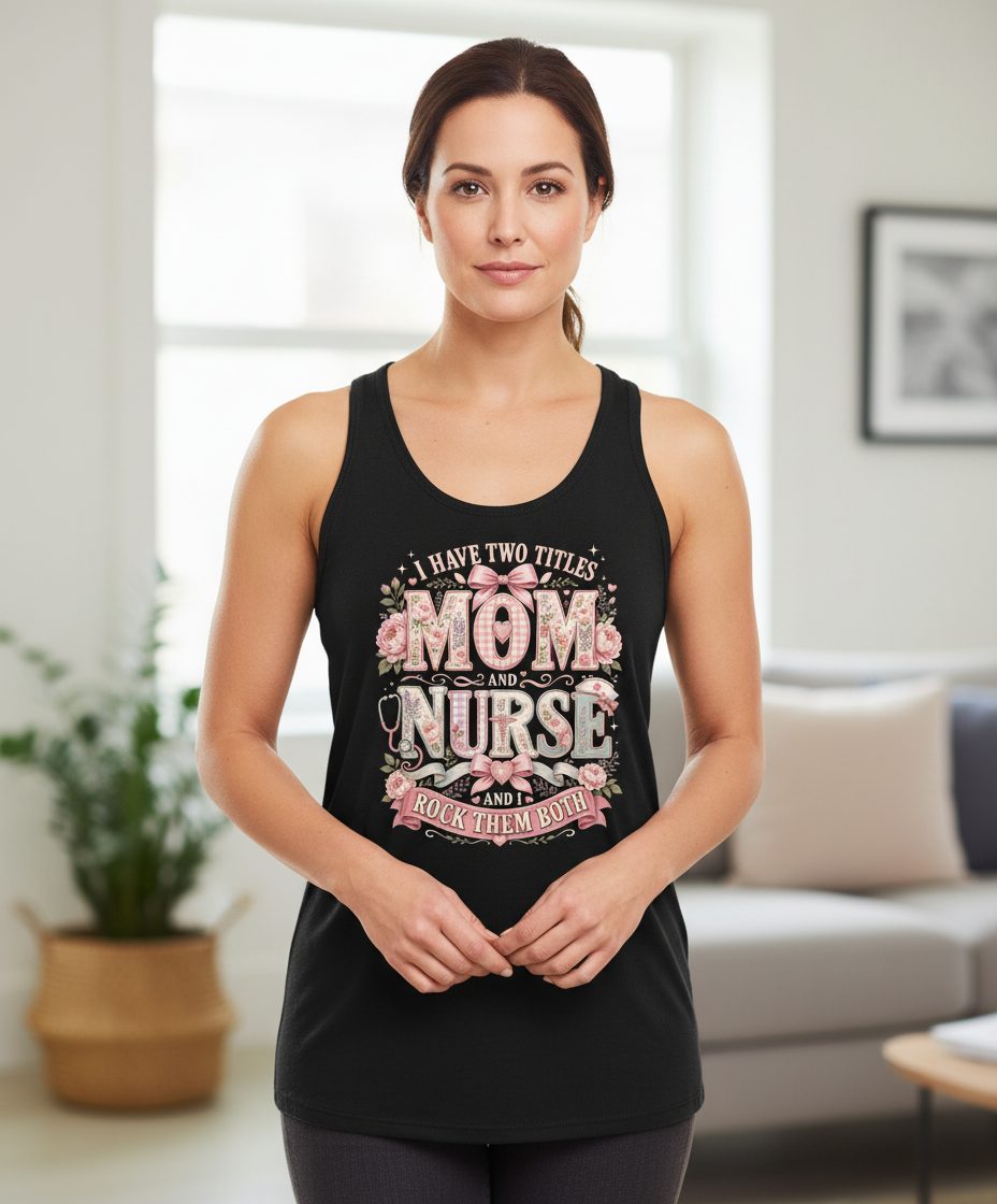 I Have Two Titles Mom and Nurse and I Rock Them Both Tank Top - lifestyle model mockup - Black