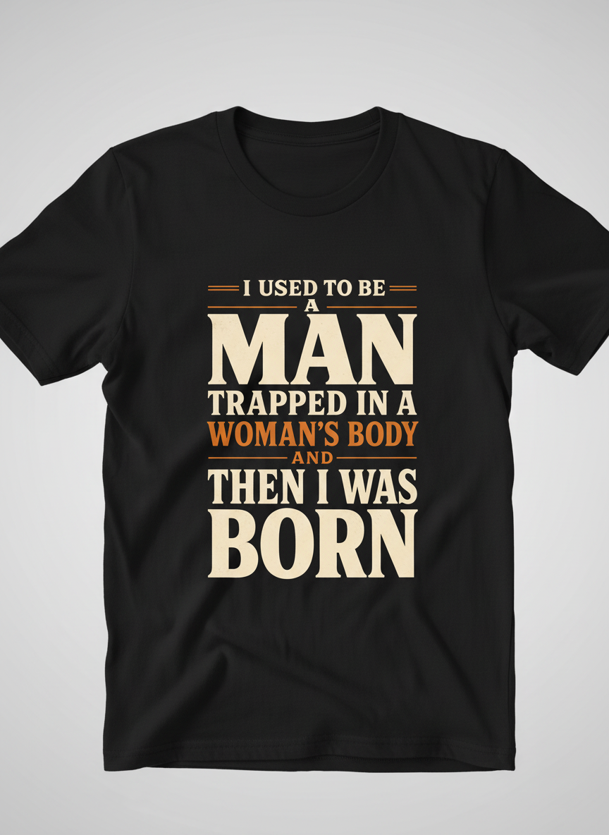 Man Trapped In A Woman's Body Funny Quote T-Shirt - Black