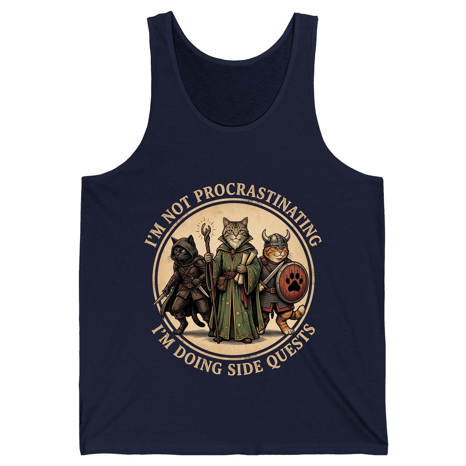 I'm Not Procrastinating I'm Doing Side Quests rpg cats Tank Top Navy product mockup