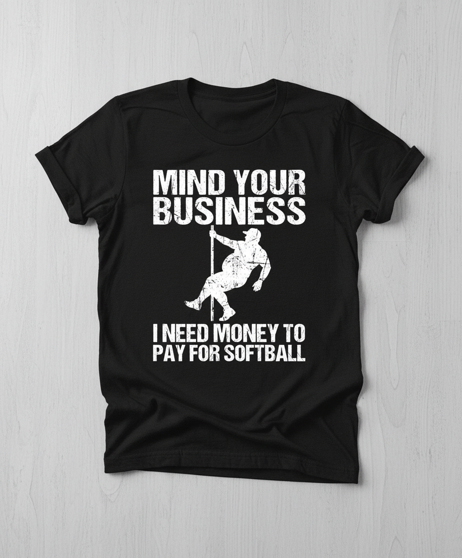 Mind Your Business I Need Money To Pay For Softball T-Shirt - Black