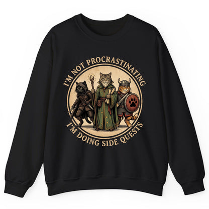 I'm Not Procrastinating I'm Doing Side Quests rpg cats Sweatshirt Black product mockup