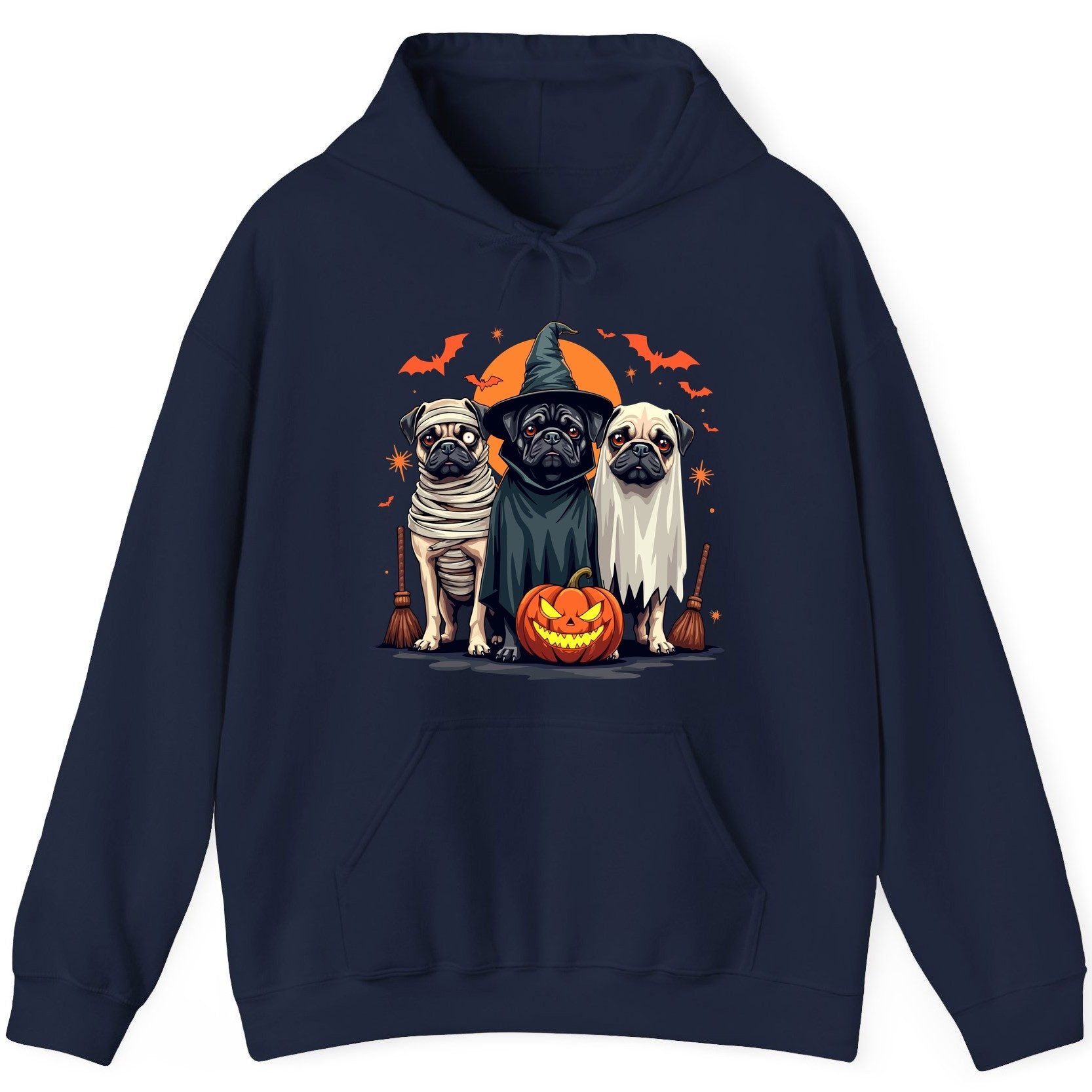 Halloween Pugs Costumes pugs Hoodie Navy product mockup