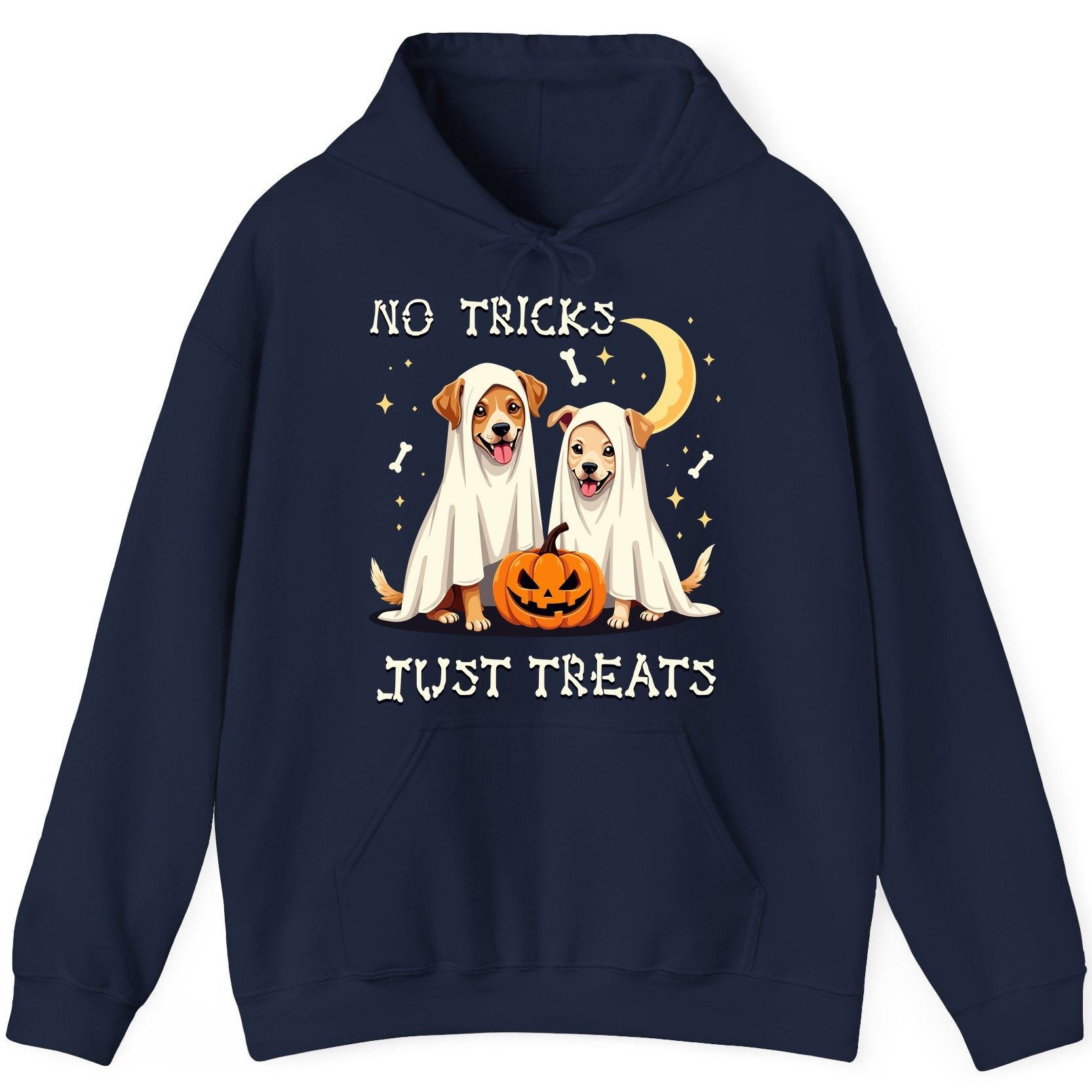 No Tricks Just Treats Halloween dogs Hoodie Navy product mockup