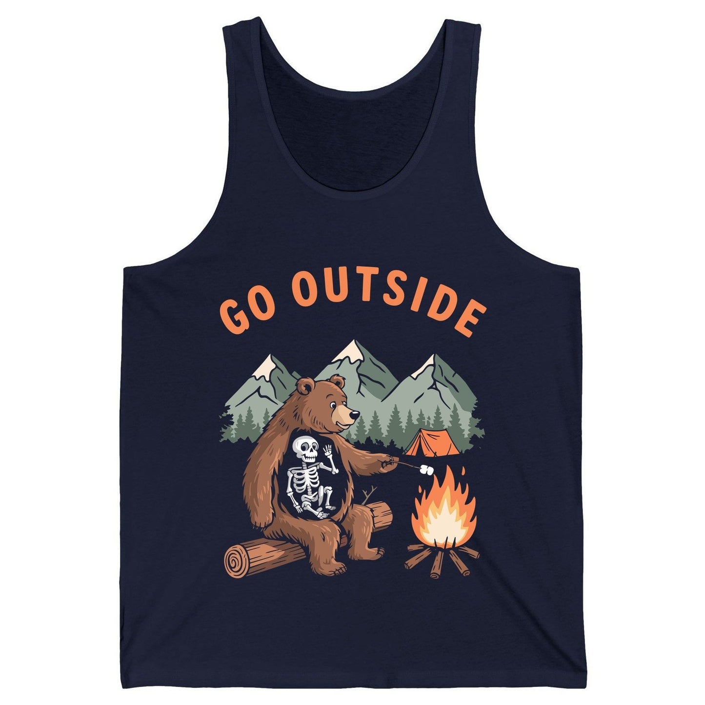 Go Outside funny bear Tank Top Navy product mockup
