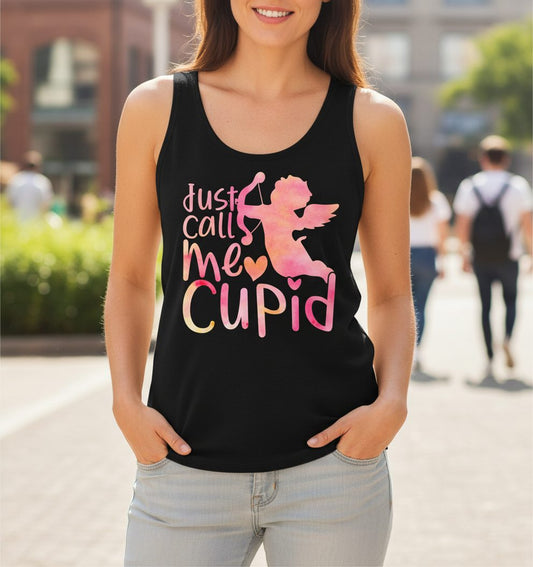 Just Call Me Cupid cupid Tank Top Black lifestyle mockup