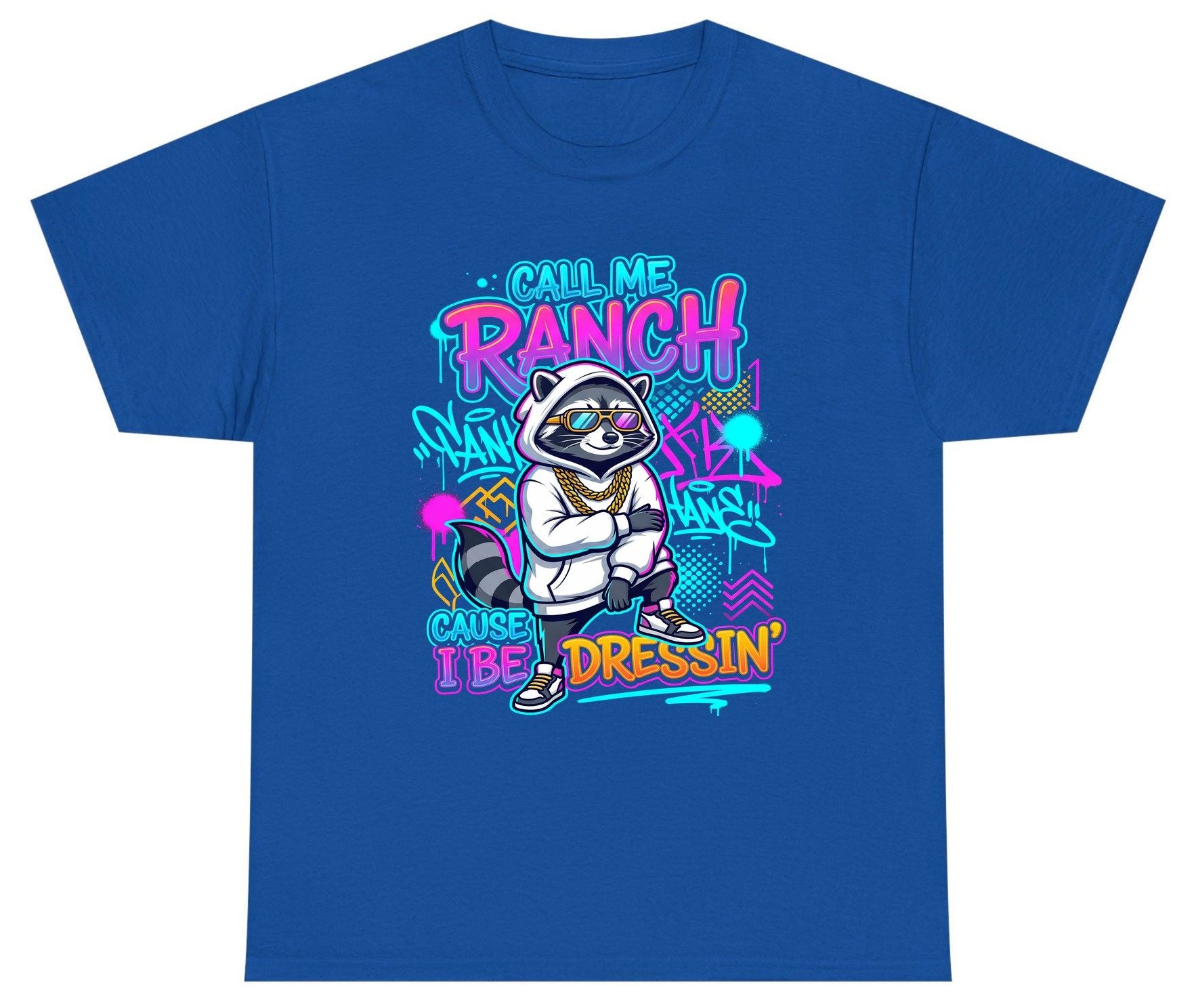 Call Me Ranch Cause I Be Dressin' raccoon Youth T-Shirt Royal product mockup