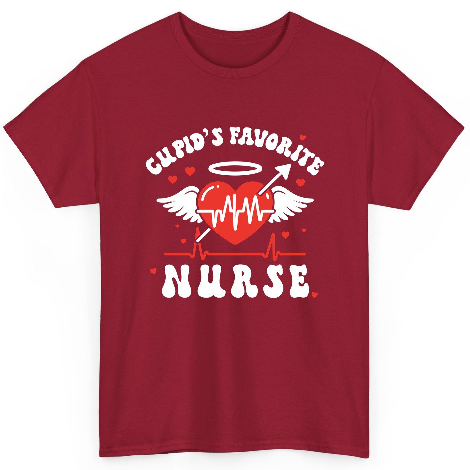 Cupid's Favorite Nurse nursing T-Shirt Cardinal Red product mockup