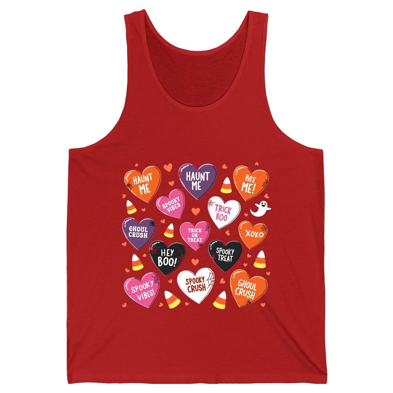 Spooky Halloween Conversation Hearts Halloween conversation hearts Tank Top Red product mockup