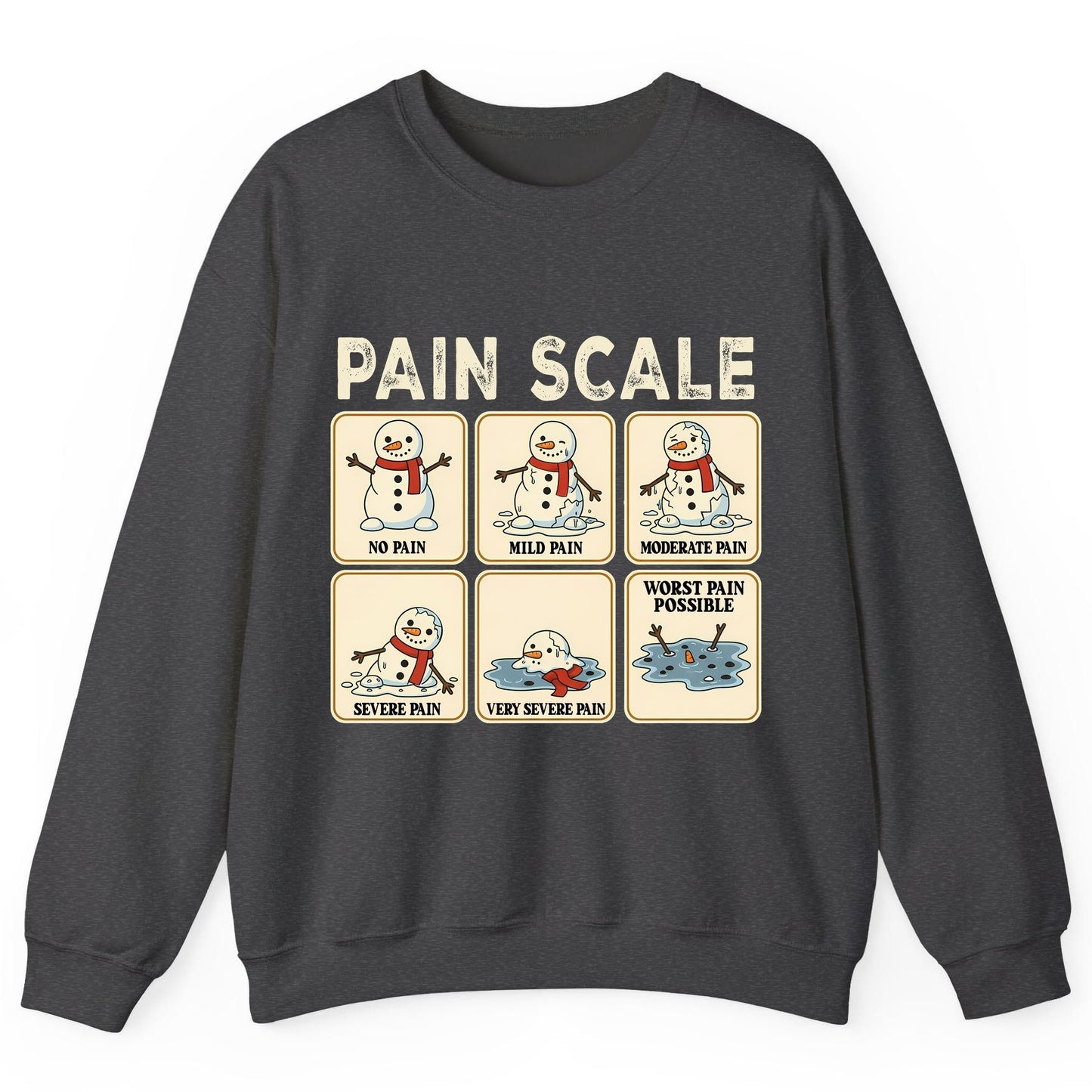 Pain Scale No Pain Mild Pain Moderate Pain Severe Pain Very Severe Pain Worst Pain Possible snowman Sweatshirt Dark Heather