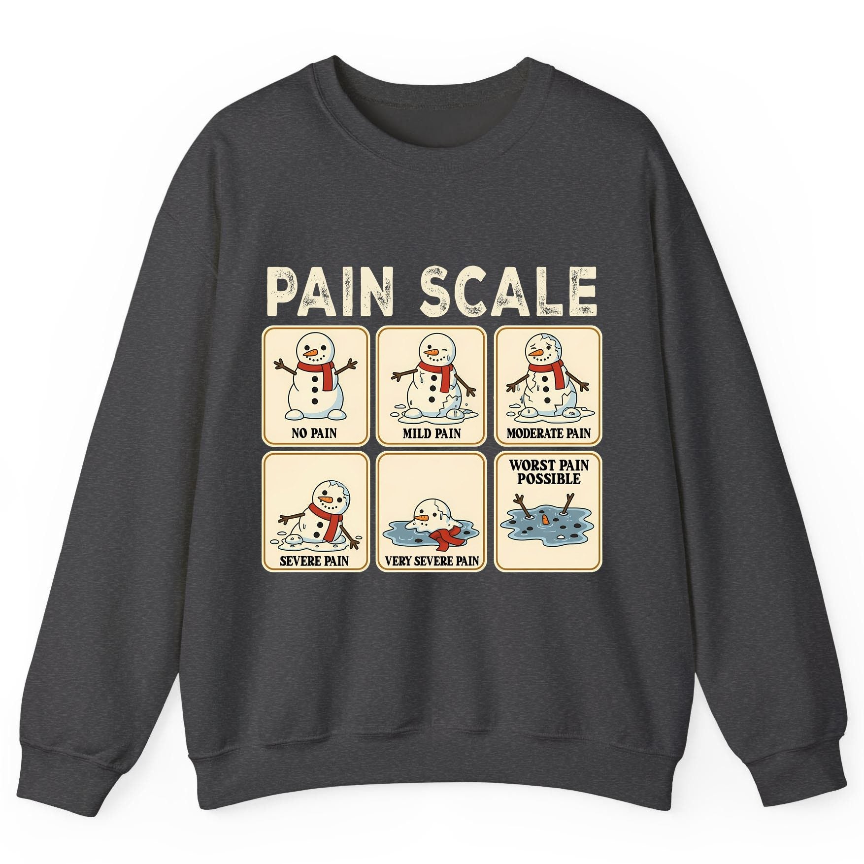 Pain Scale No Pain Mild Pain Moderate Pain Severe Pain Very Severe Pain Worst Pain Possible snowman Sweatshirt Dark Heather