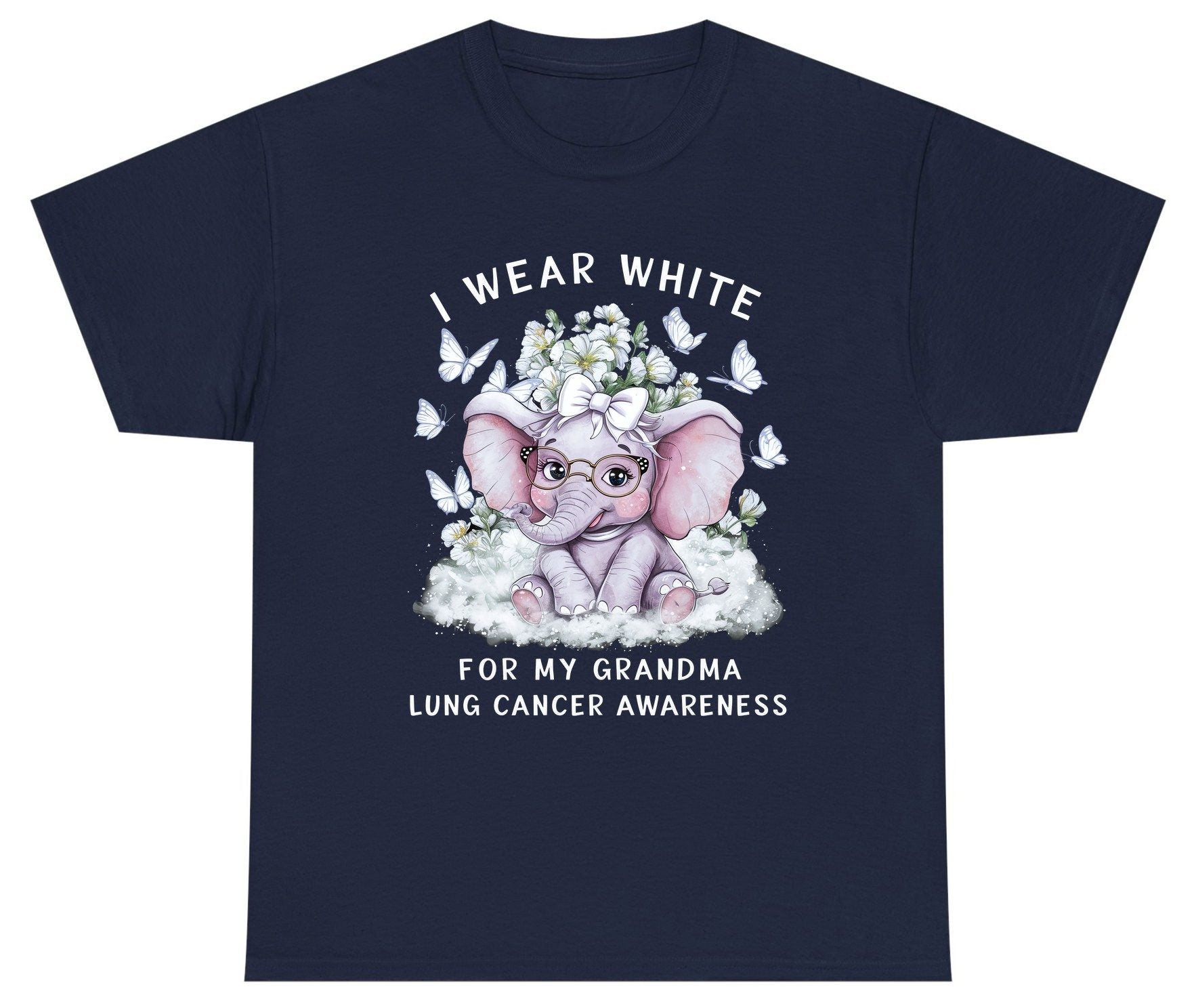 I Wear White for My Grandma Lung Cancer Awareness lung cancer awareness Youth T-Shirt Navy product mockup
