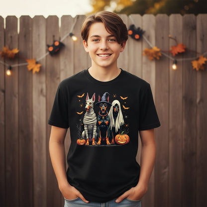 Halloween Doberman Trio doberman pinscher Youth T-Shirt Black lifestyle mockup