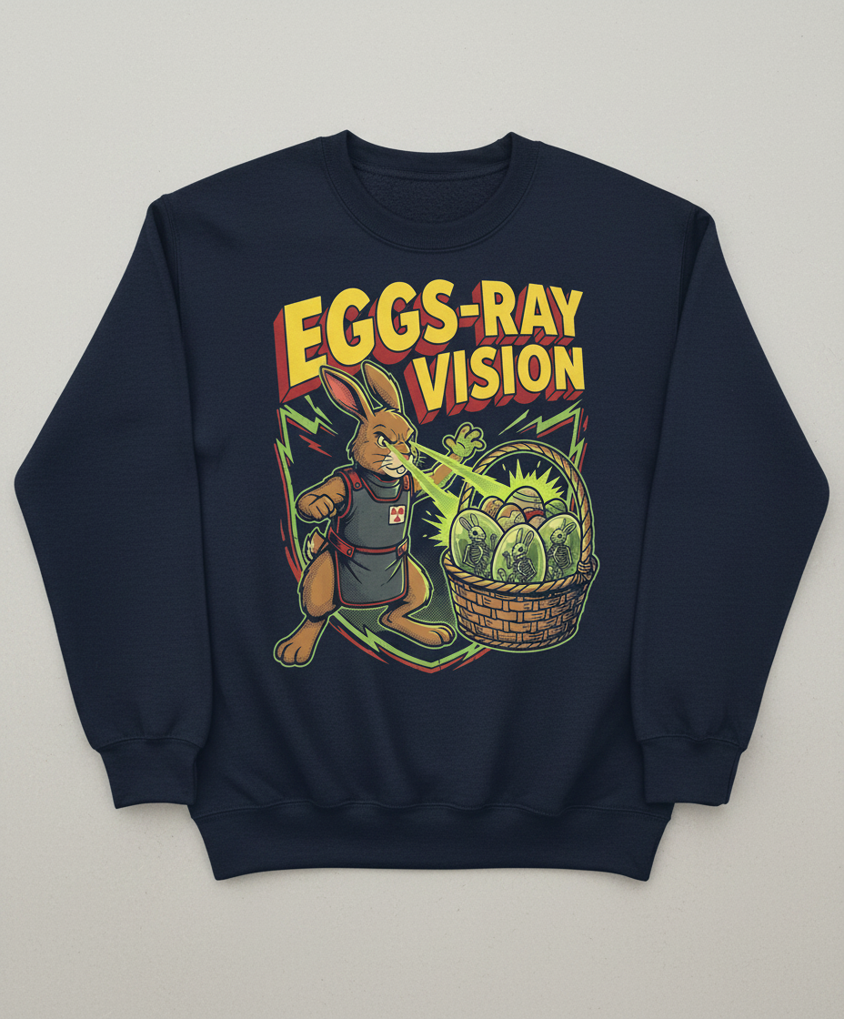 Eggs-Ray Vision Funny Easter Bunny Skeleton Sweatshirt - Navy