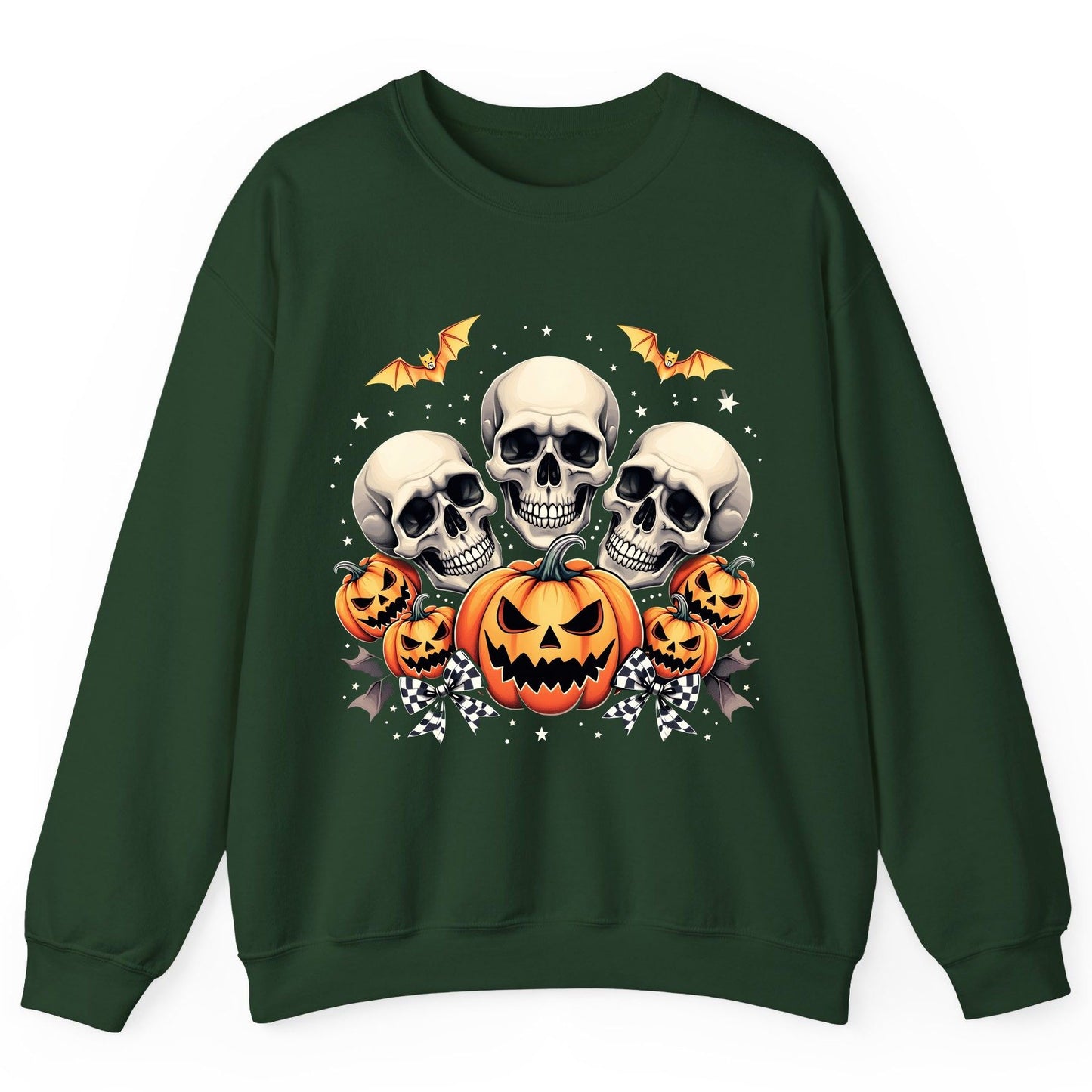 Skulls and Pumpkins Halloween Halloween Sweatshirt Forest Green product mockup
