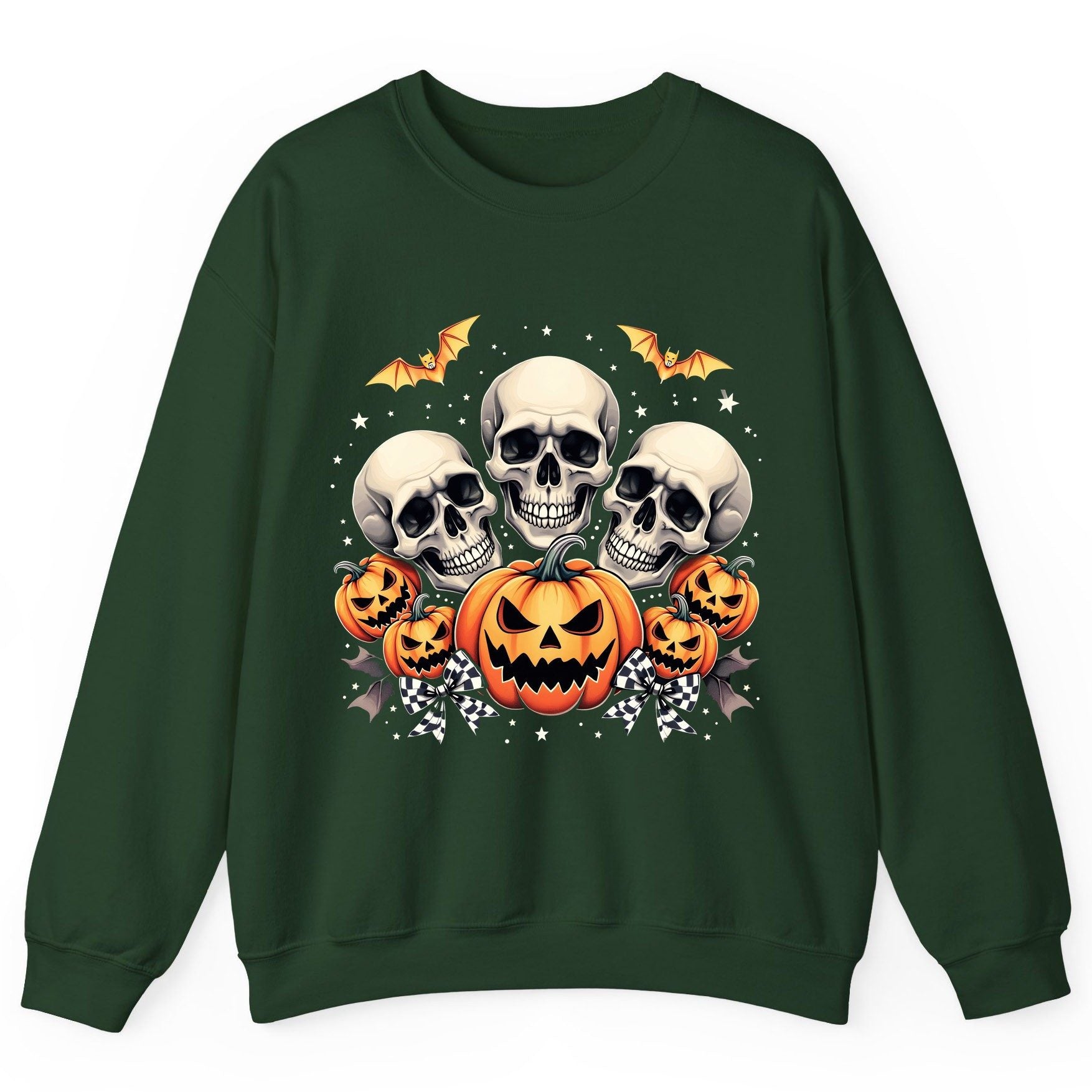 Skulls and Pumpkins Halloween Halloween Sweatshirt Forest Green product mockup