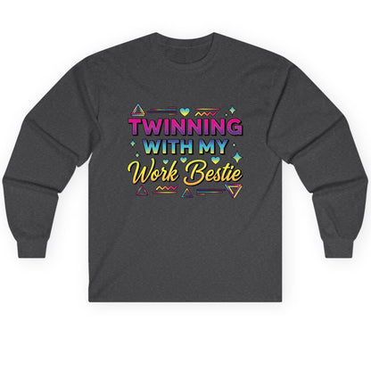 Twinning with My Work Bestie work bestie Long Sleeve Tee Dark Heather product mockup