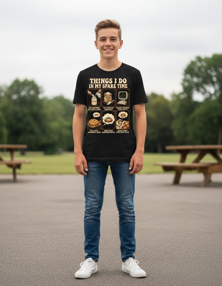 Things I Do in My Spare Time sourdough bread baking Youth T-Shirt Black lifestyle mockup
