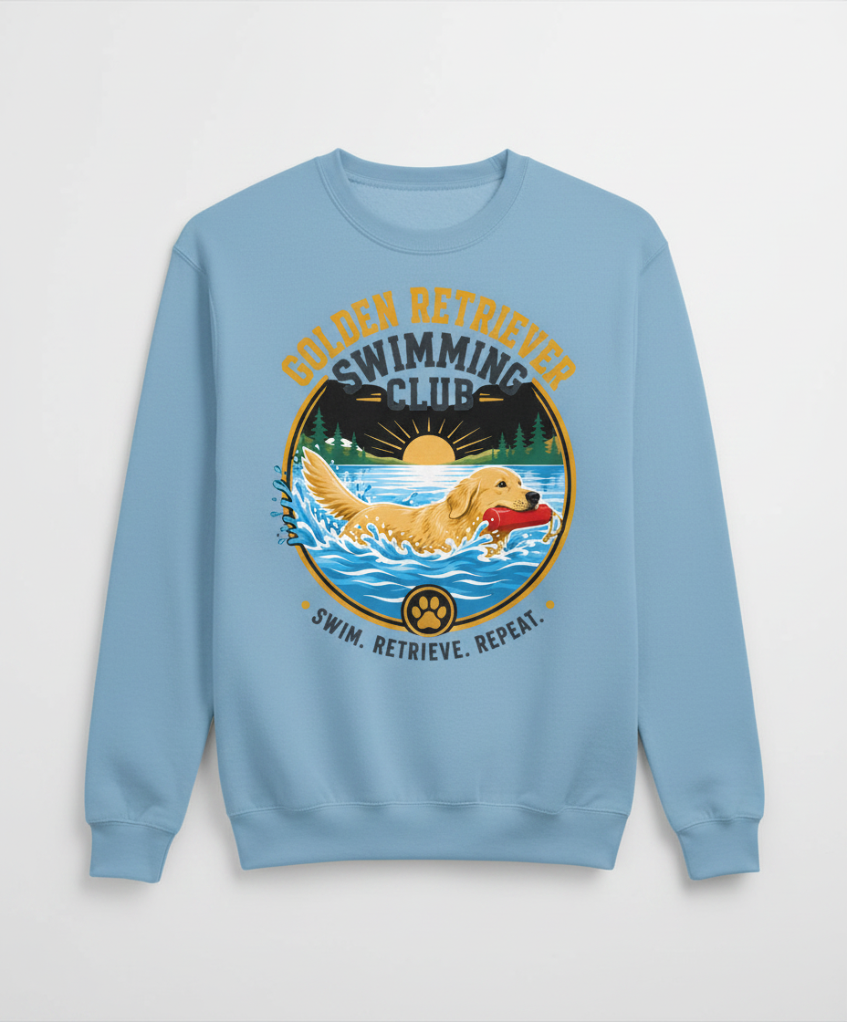 Golden Retriever Swimming Club T-Shirt Sweatshirt - Light Blue