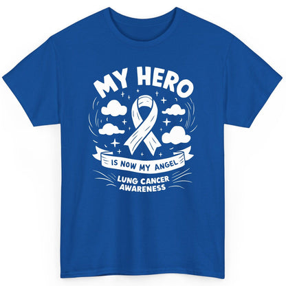 My Hero Is Now My Angel Lung Cancer Awareness lung cancer awareness T-Shirt Royal product mockup