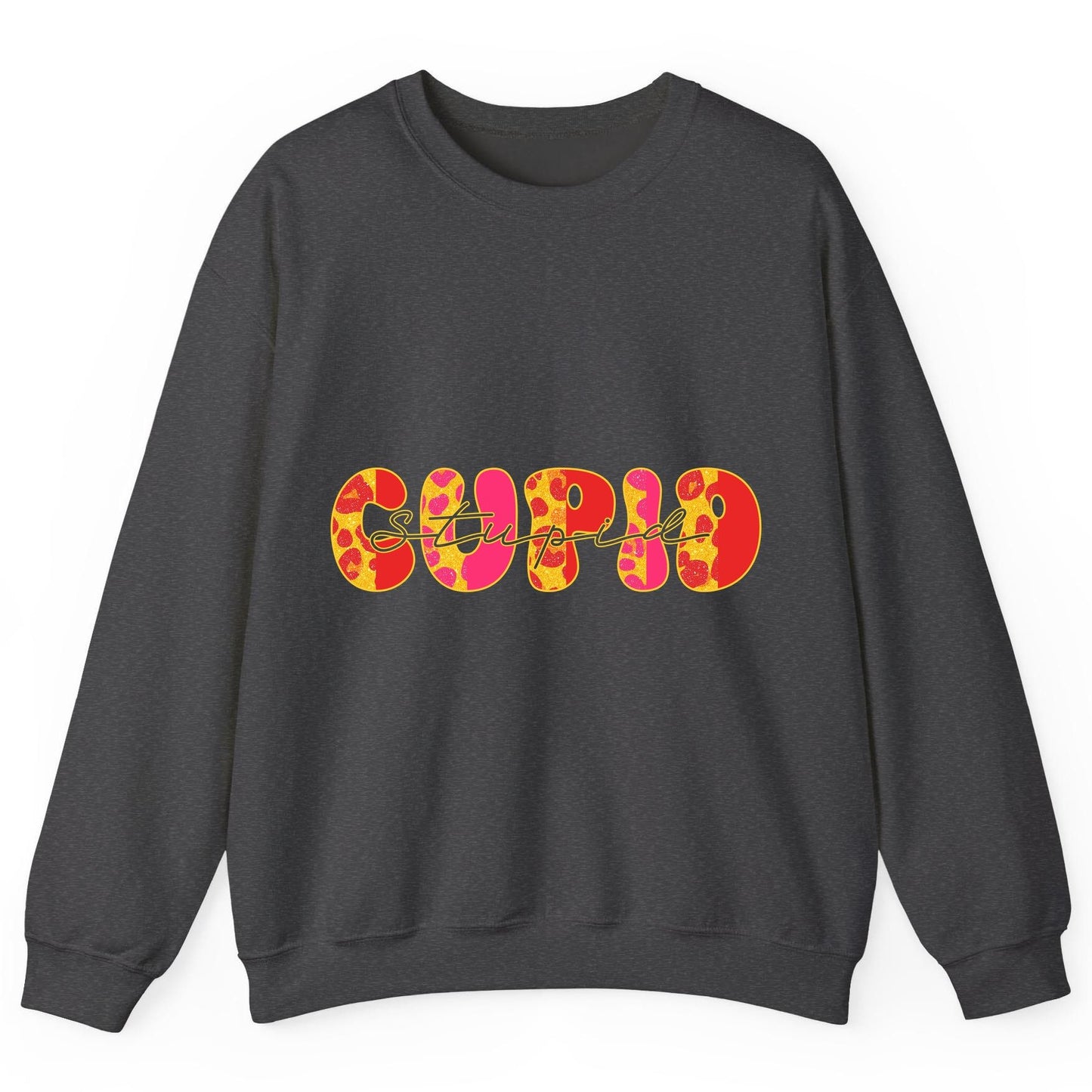 Stupid Cupid anti-Valentine's Day Sweatshirt Dark Heather product mockup