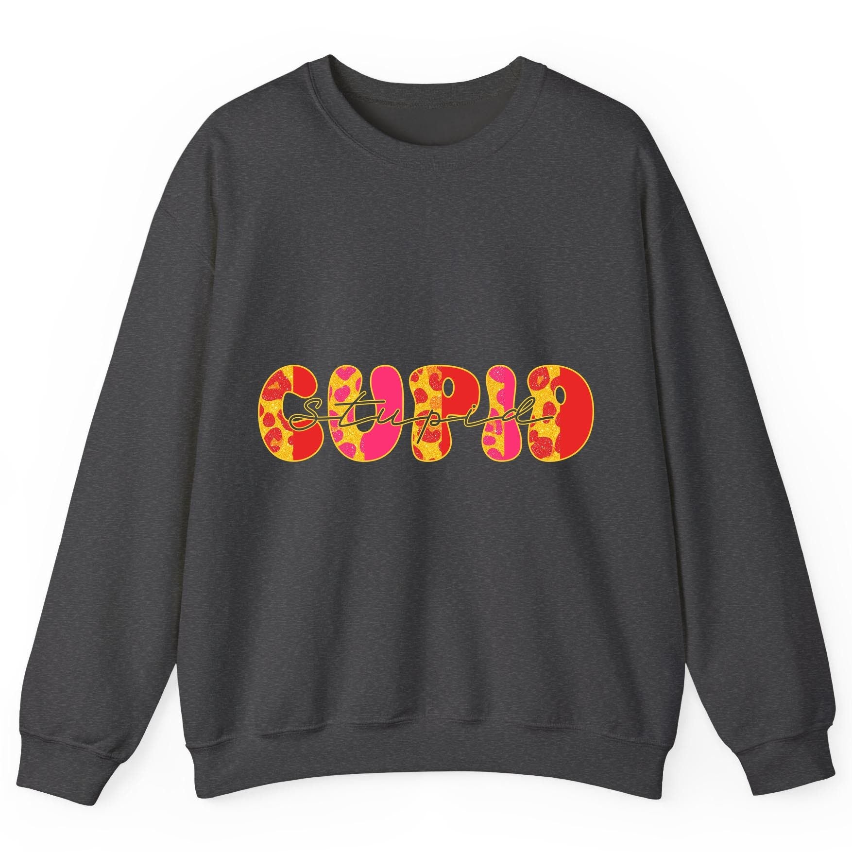 Stupid Cupid anti-Valentine's Day Sweatshirt Dark Heather product mockup