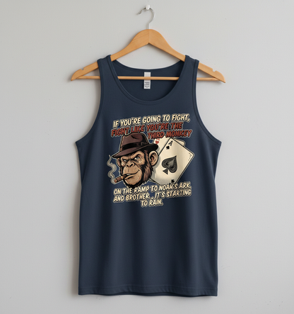 Third Monkey on Noah's Ark Fighting Quote Tank Top - Navy