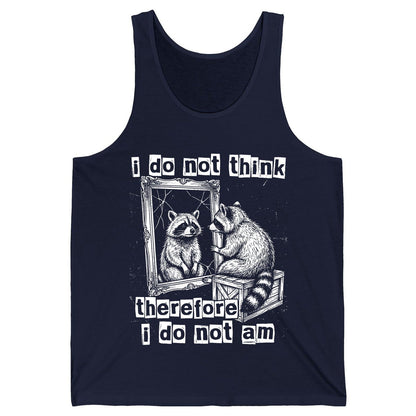 I Do Not Think Therefore I Do Not Am raccoon Tank Top Navy product mockup