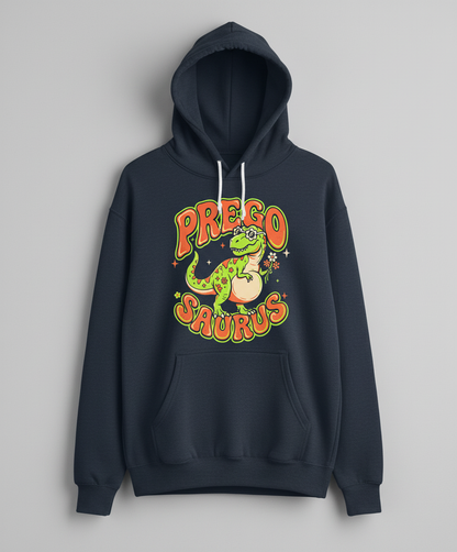 Prego Saurus Retro Pregnant Dinosaur Hoodie - Navy