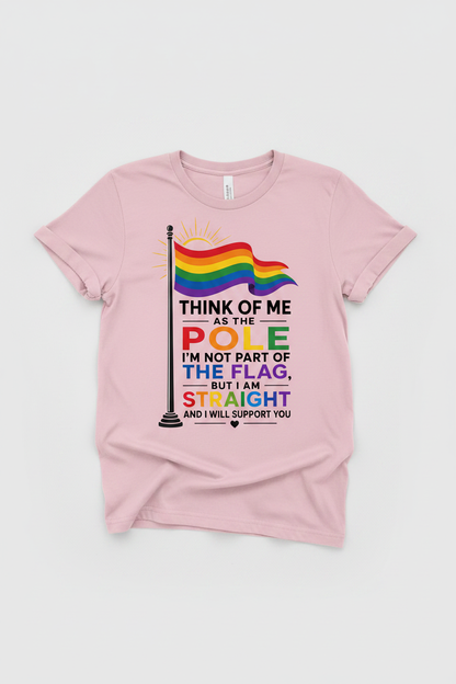 Straight Ally Pride Flag Pole Support Design T-Shirt - Light Pink