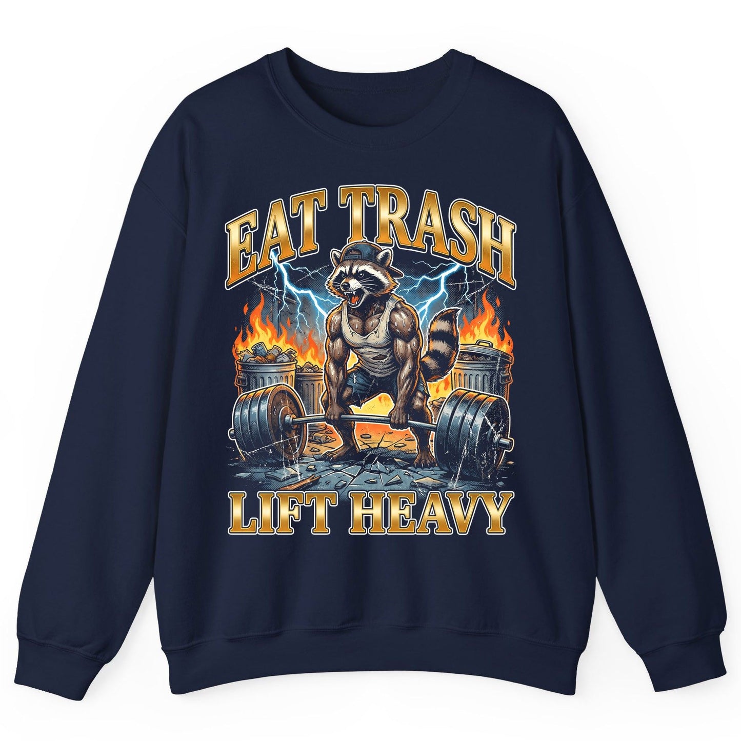 Eat Trash Lift Heavy raccoon Sweatshirt Navy product mockup