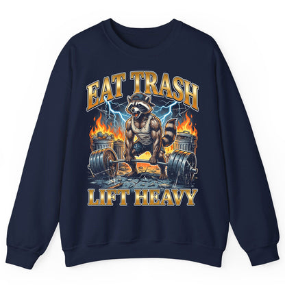 Eat Trash Lift Heavy raccoon Sweatshirt Navy product mockup