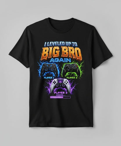 I Leveled Up to Big Bro Again Gamer Brother T-Shirt - product mockup - Black