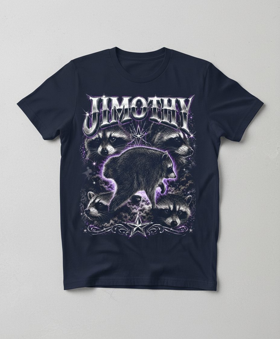 Jimothy Funny Raccoon T-Shirt - product mockup - Navy