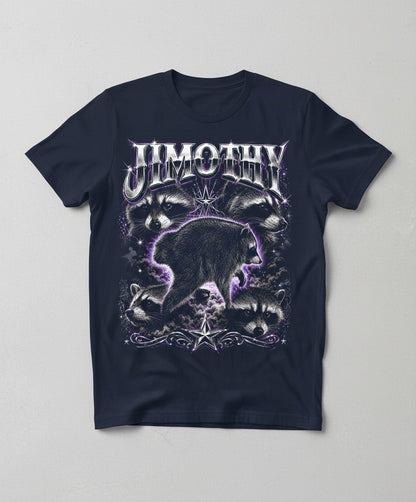 Jimothy Funny Raccoon T-Shirt - product mockup - Navy