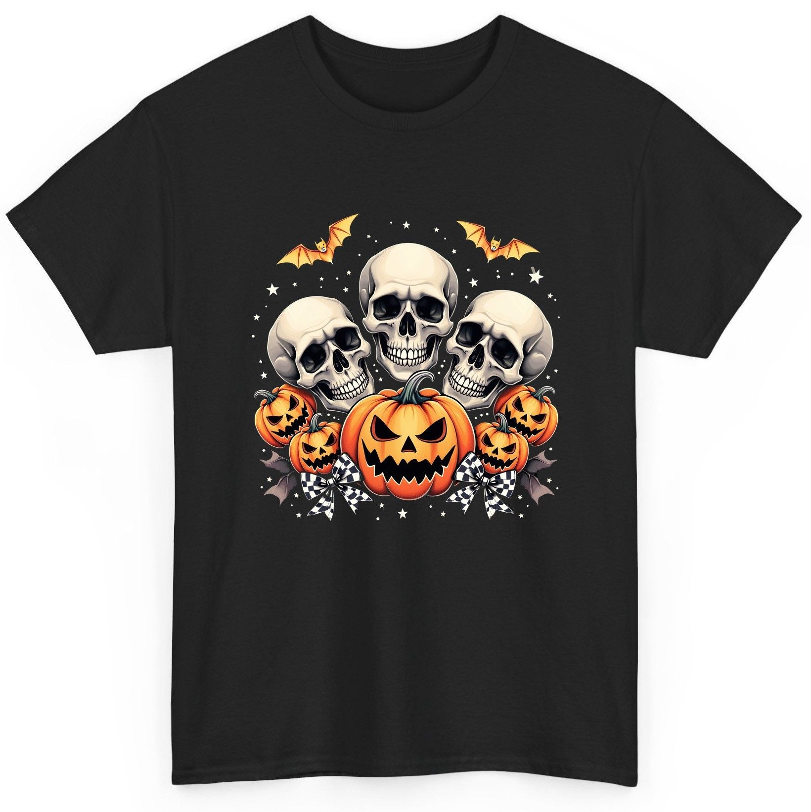 Skulls and Pumpkins Halloween Halloween T-Shirt Black product mockup