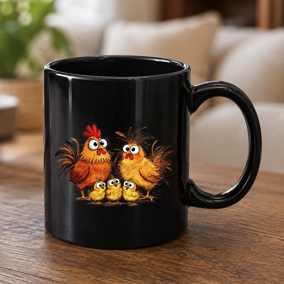 Funny Chicken Family chicken family Black Mug Black product mockup