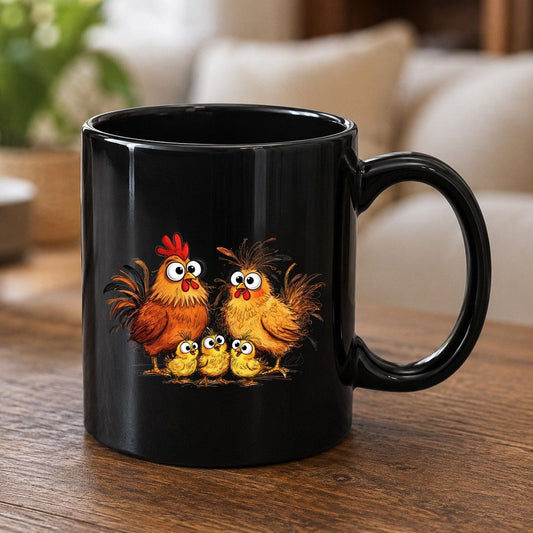 Funny Chicken Family chicken family Black Mug Black product mockup