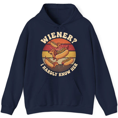 Wiener I Hardly Know Her dachshund Hoodie Navy product mockup