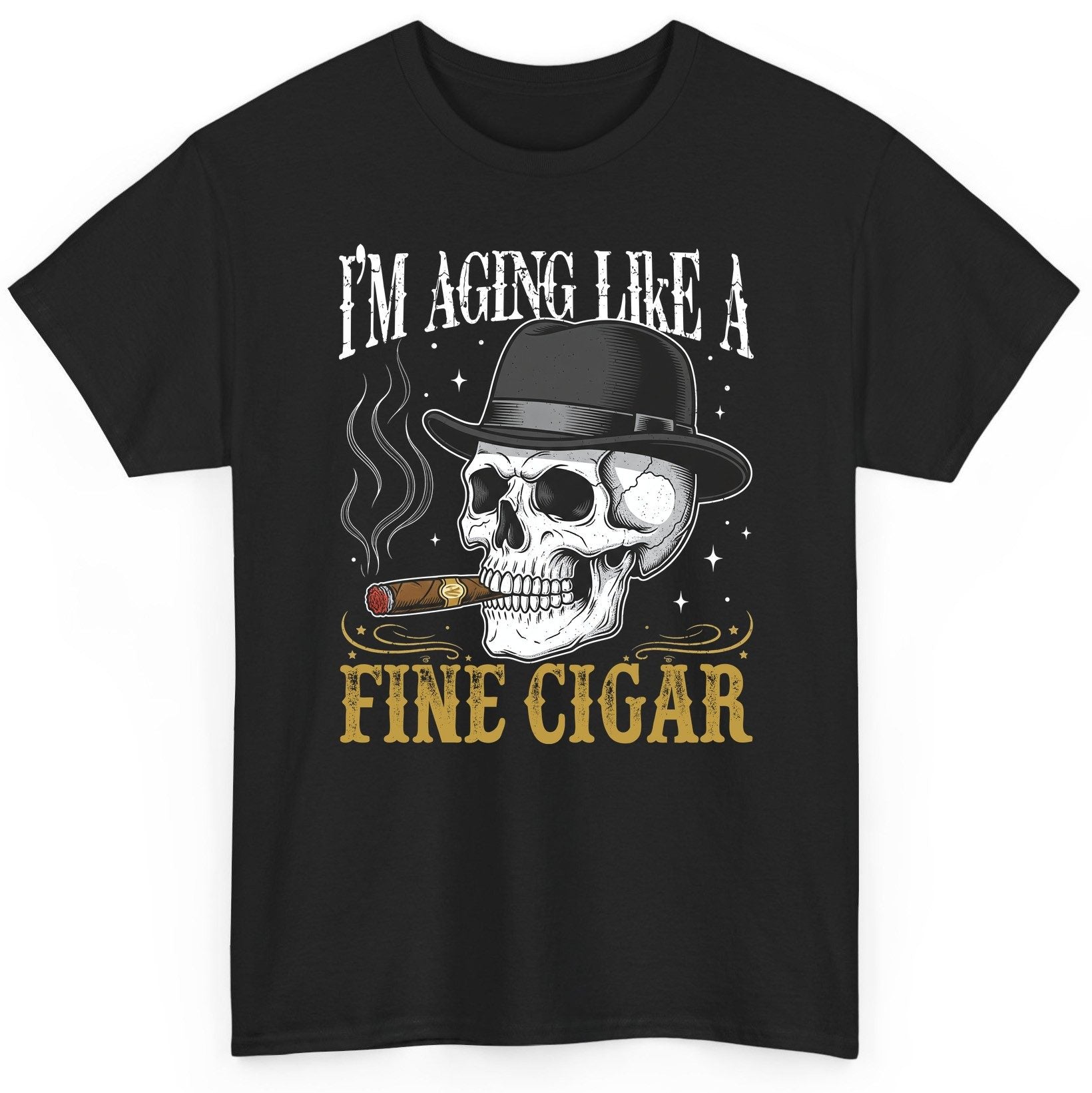 I'm Aging Like a Fine Cigar smoking skull T-Shirt Black product mockup