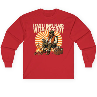 I Can't I Have Plans with Bigfoot bigfoot Long Sleeve Tee Red product mockup