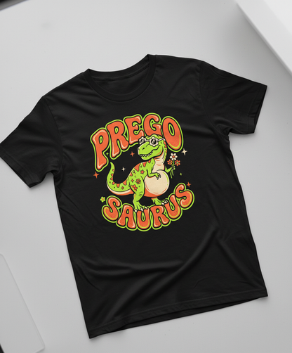 Prego Saurus Retro Pregnant Dinosaur T-Shirt - Black