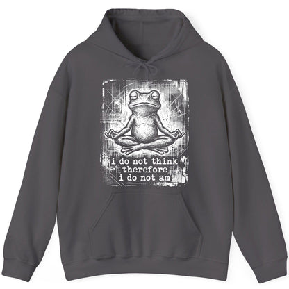 I Do Not Think Therefore I Do Not Am meditating frog Hoodie Charcoal product mockup