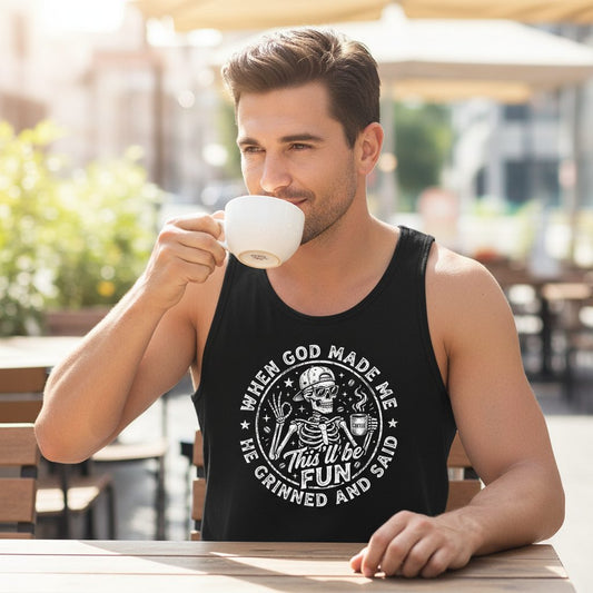 When God Made Me He Grinned and Said This'll Be FUN Tank Top - lifestyle model mockup - Black