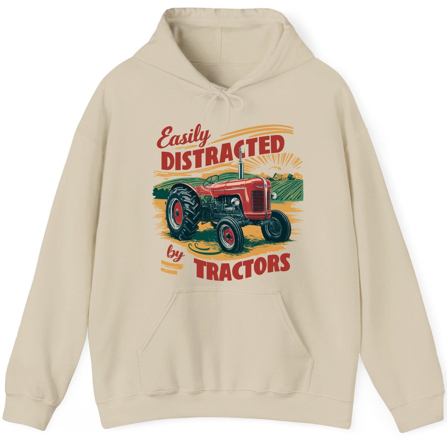 Easily Distracted by Tractors vintage tractor Hoodie Sand product mockup