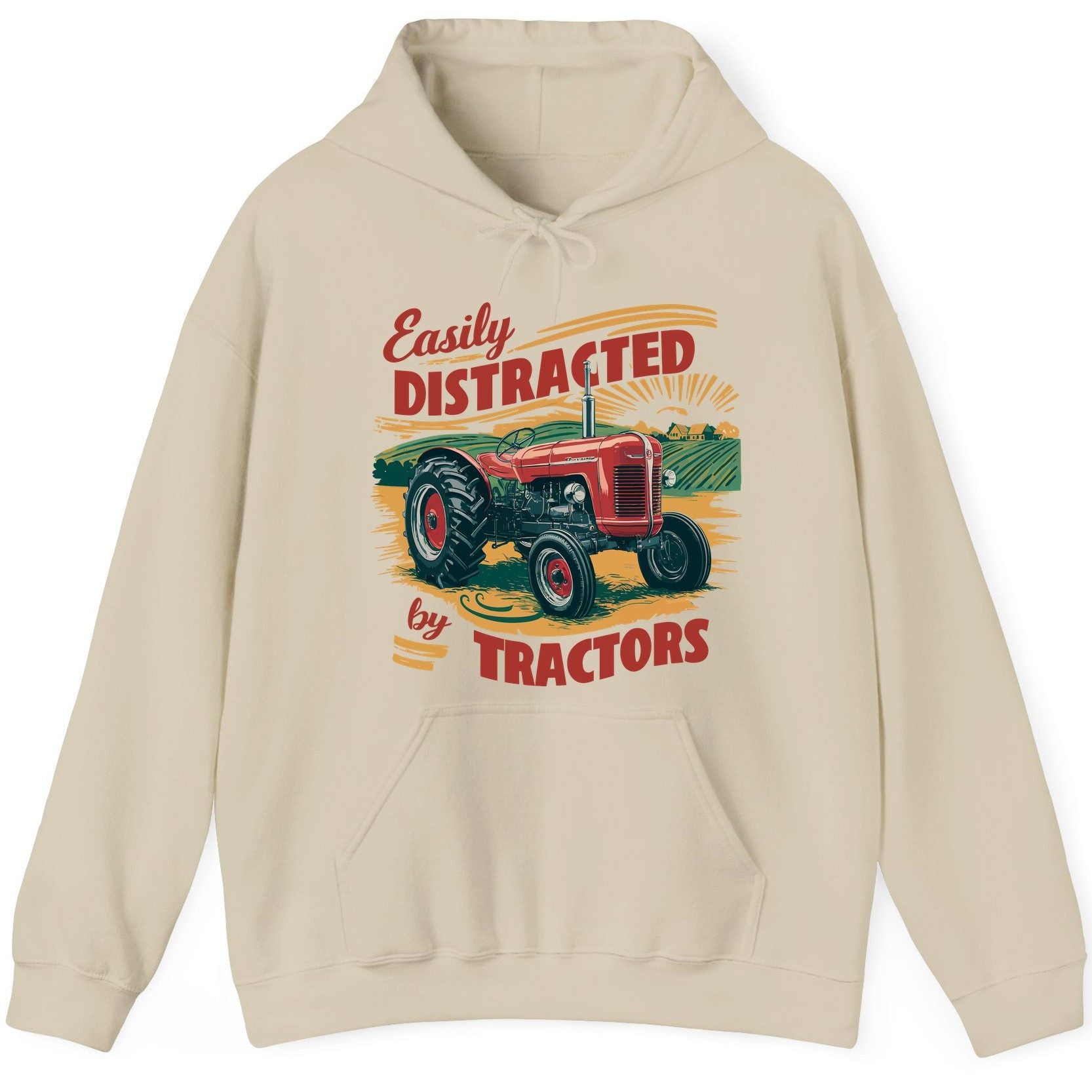 Easily Distracted by Tractors vintage tractor Hoodie Sand product mockup
