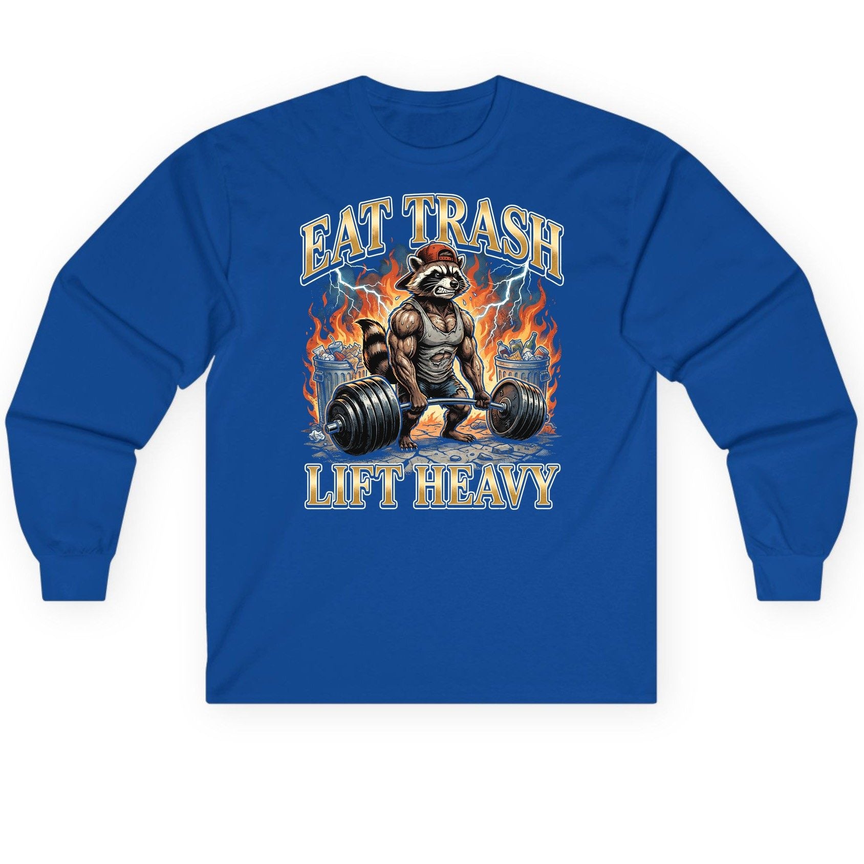 Eat Trash Lift Heavy raccoon Long Sleeve Tee Royal product mockup