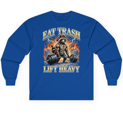 Eat Trash Lift Heavy raccoon Long Sleeve Tee Royal product mockup
