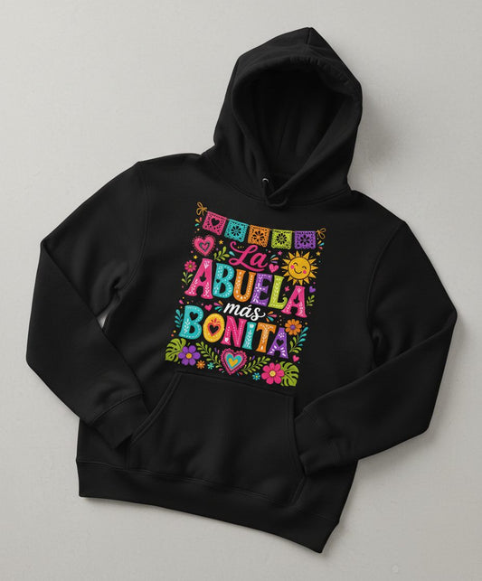 La Abuela Más Bonita Spanish Grandma Hoodie - product mockup - Black